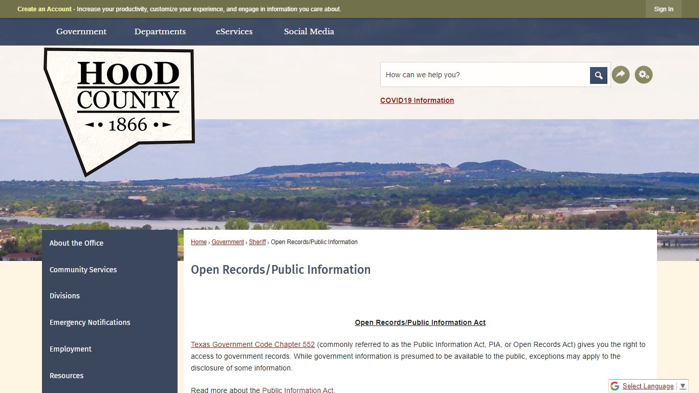 Open Records/Public Information | Hood County, TX - Official Website